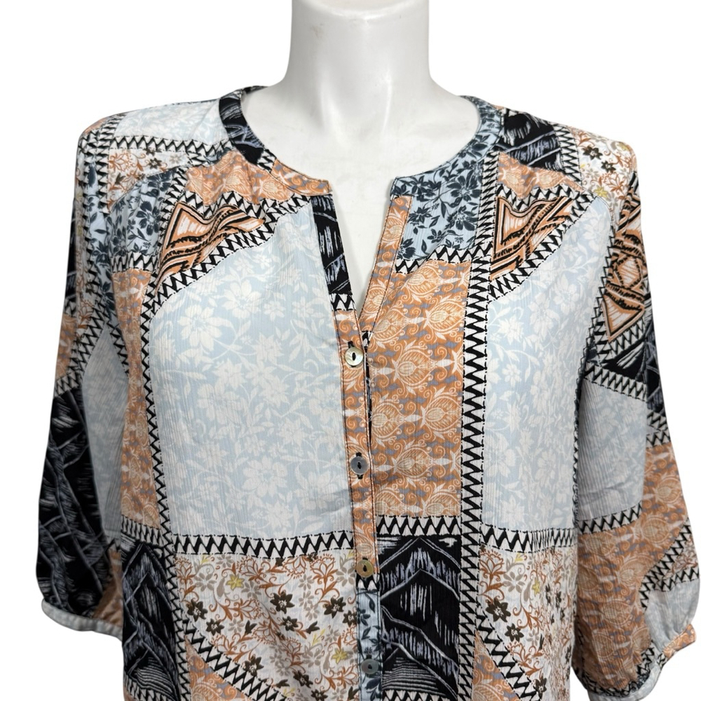 Investments Ii Patchwork Print Button Front Blous… - image 2